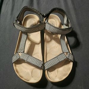 Pep Step Black White Checker Cork Footbed Velcro Strappy Sandal Shoes Adjustable